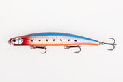 Minnow Hart Slam PX 118S Sinking - vista lateral direita 118mm vermelho/azul/laranja holografico com 3 anzóis triplos inox e escamas gravadas em relevo
