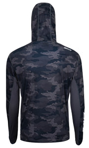 Camisola BKK Hooded Performance Shirt Camo (Tamanho M) – Vista Traseira com Capuz | Barracuda Pesca