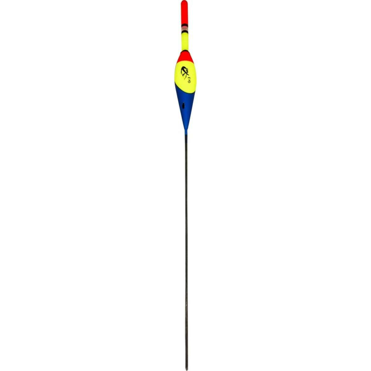 Axe - Boia fixa para pesca à boia em rochedos com corpo vermelho, amarelo e azul, antena vermelha e quilha em fibra de carbono