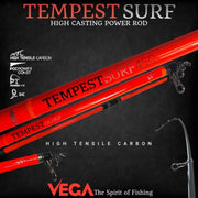 Cana Vega Tempest Surf 4.50m (Ação 100-250g / Carbono HTC / Telescópica) - Barracuda Pesca
