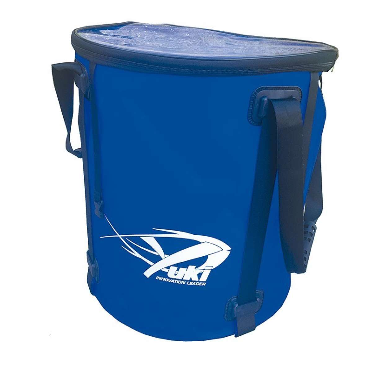 Yuki EVA Foldable Bucket 80L - Balde dobrável azul 80 litros com tampa transparente e logótipo Yuki
