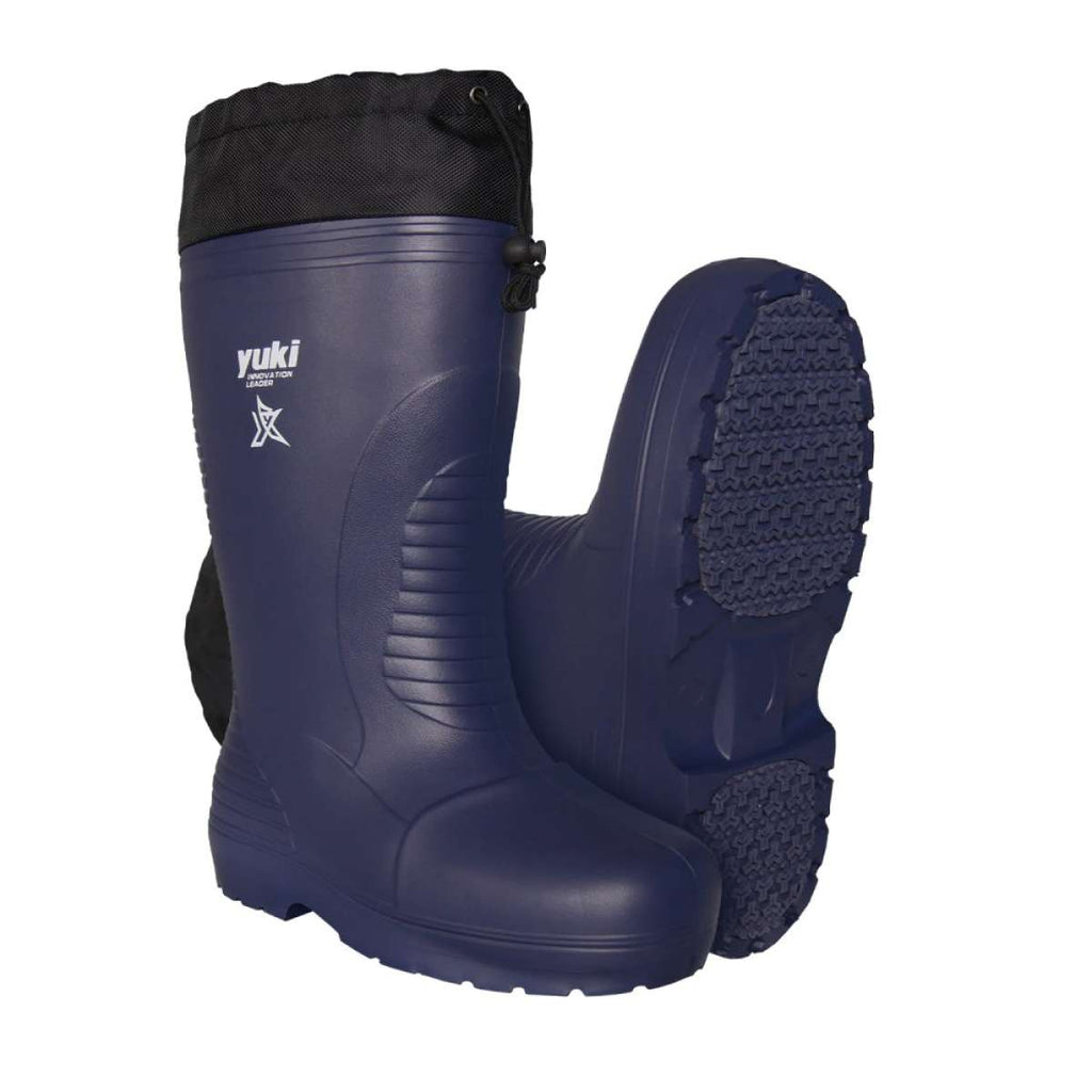 Yuki EVA Thermal Boots azul escuro com logótipo branco, sola anti-derrapante e sistema de ajuste com cordão - proteção até -30°C
