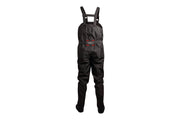 Vadeador Hart 25S Spinning - vista traseira preto com suspensórios ajustáveis cinza, cinto tático e logo HART nas costas