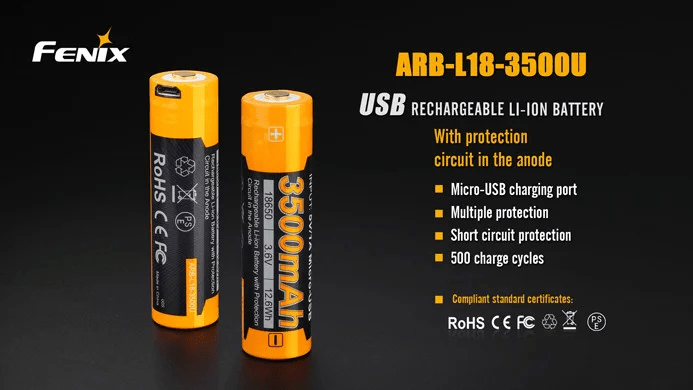 Fenix ARB-L18-3500U - Bateria Recarregável 18650 3500mAh USB - Barracuda Pesca