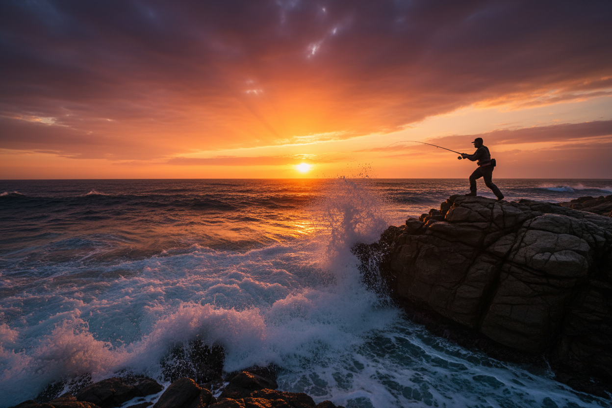 Hero Banner Barracuda Pesca - Pescador ao Pôr do Sol