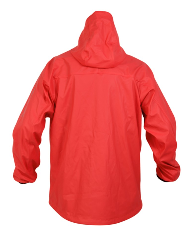 Casaco Hart Ardora - vista traseira completa vermelho coral com capuz ajustável e bainha regulavel
