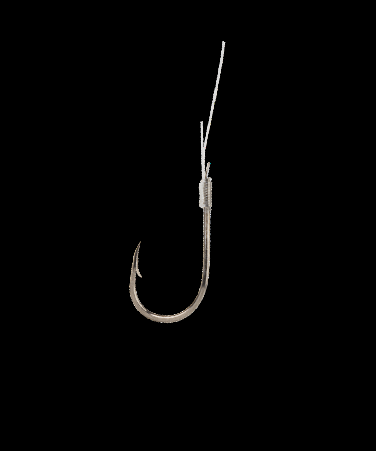 Anzol Yuki Chinu Black Nickel montado - detalhe close-up do anzol de carbono com linha fluorocarbono