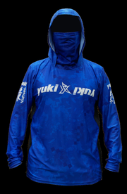Yuki Exo Sun Set - T-shirt técnica azul royal com logótipo Yuki branco, capuz integrado e proteção facial removível
