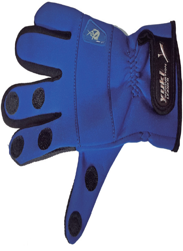 Yuki Neoprene Glove XL - vista frontal mostrando design com 3 dedos descobertos e proteção em neoprene azul