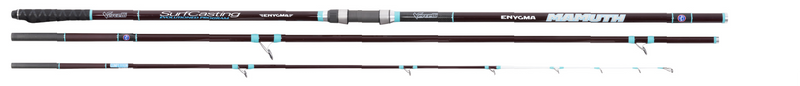 Cana Surfcasting Vercelli Enygma Mamuth 450 - encaixe G-Way com anéis turquesa e porta-carretos DPS detalhe