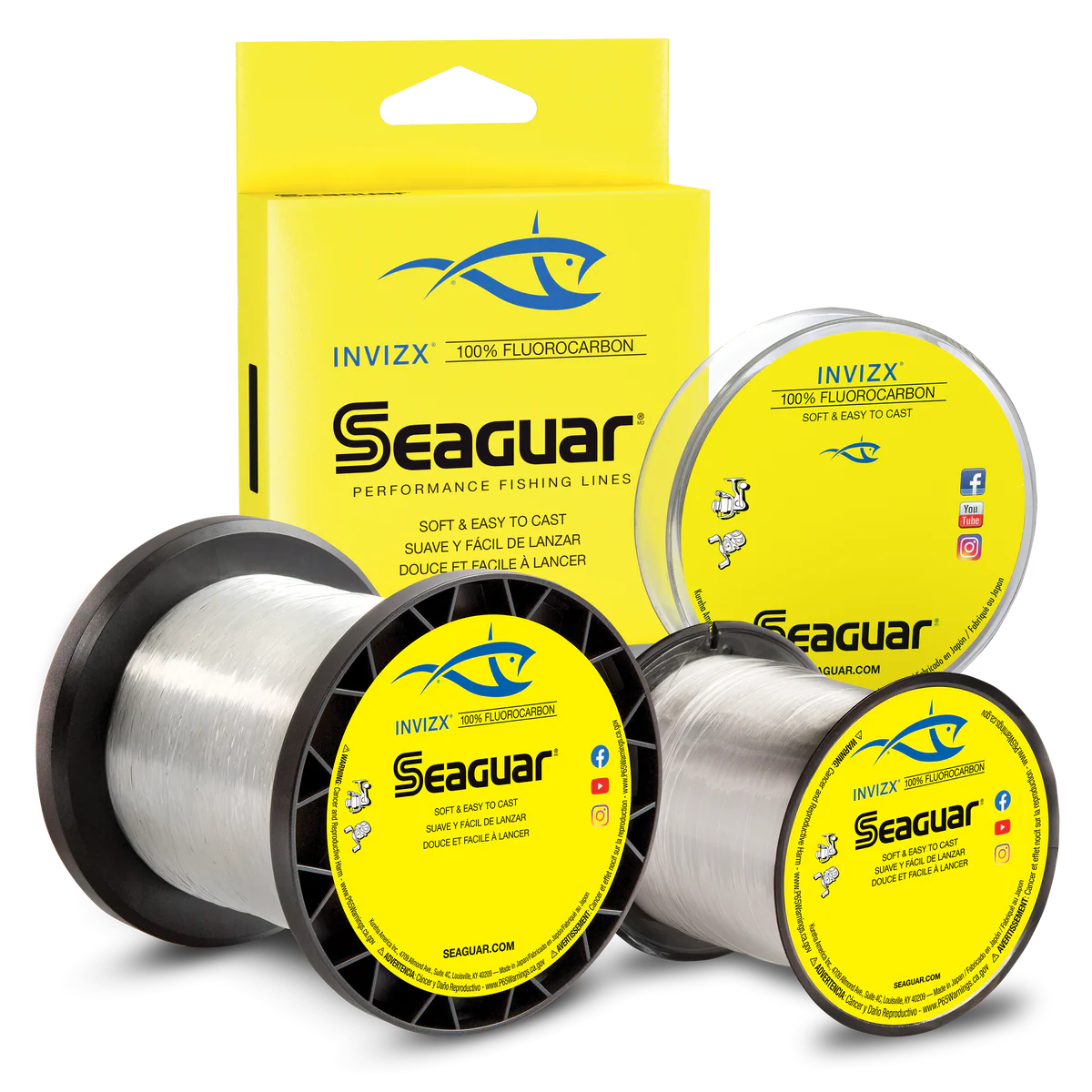 Linha fluorocarbono Seaguar InvizX 100% premium 200m transparente, memória extremamente baixa, macia e fácil de lançar, virtualmente invisível debaixo de água, sensibilidade excecional para água doce e salgada
