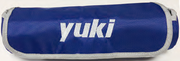 Estojo porta-baixos Yuki azul com logo branco, design cilíndrico compacto 31x8cm com fecho velcro para armazenar até 15 baixos de pesca

