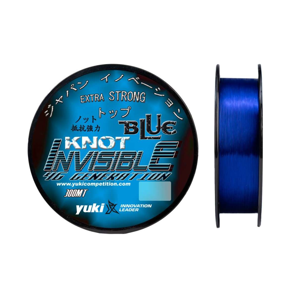 Linha monofilamento Yuki Invisible Blue Knot 4ª geração 300m com revestimento extra de silicone e flúor, cor azul translúcido, totalmente transparente debaixo de água, resistência ao nó e abrasão, Made in Japan | Barracuda Pesca
