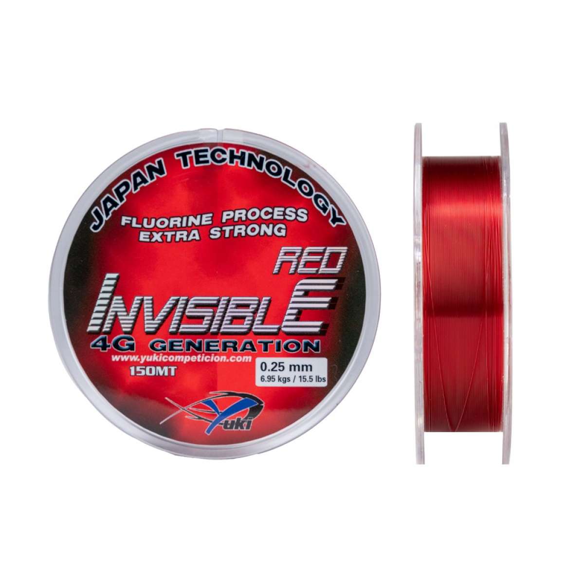 Yuki Invisible RED 300m - Linha monofilamento fluorine 4ª geração cor vermelha - embalagem e carretel - tecnologia japonesa com revestimento extra de silicone - resistente à água salgada - pesca profissional