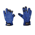 Yuki Neoprene Glove XL em azul royal - par de luvas mostrando vista frontal e traseira com design inovador de 3 dedos descobertos para pesca no inverno