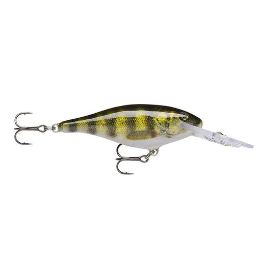 Rapala Shad Rap Live Perch com padrão de perca, barras escuras, duas fateixas e pala longa transparente