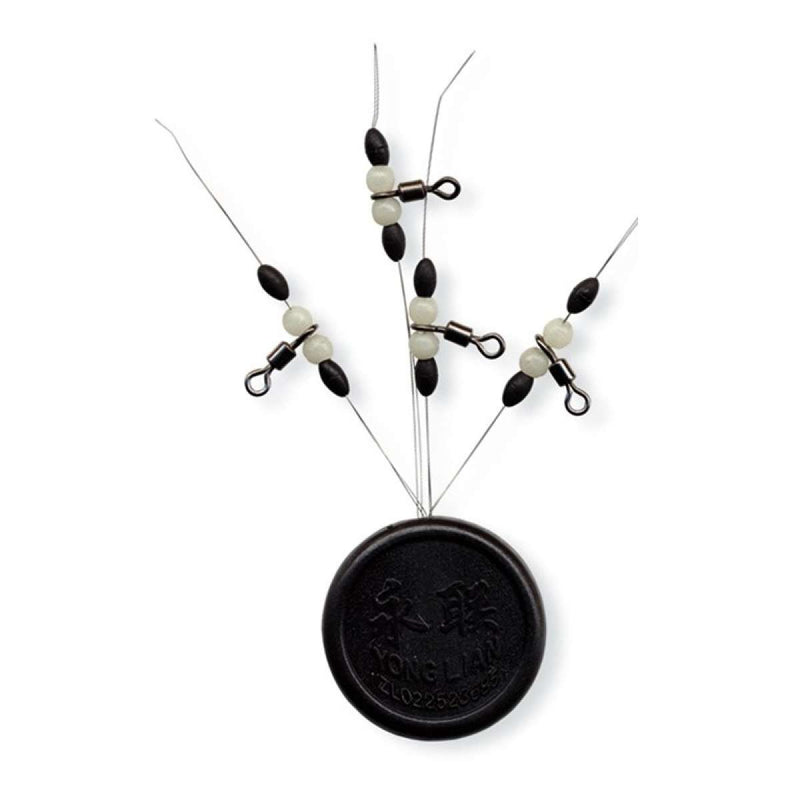 Rolling Swivel with Bead - Destrocedor com missangas pretas e brancas e argolas de ligação para montagens de pesca
