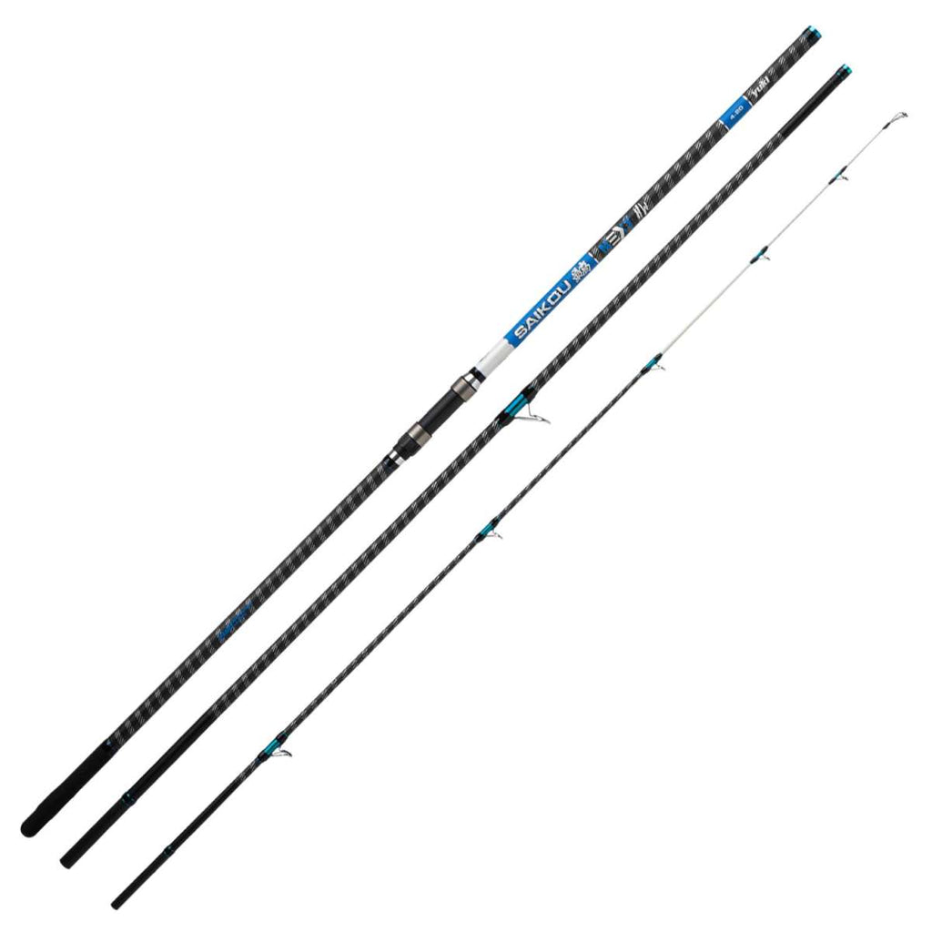 Cana Yuki Saikou Next Gen HW 4.50m em carbono super alto módulo. Anilhas Fuji KW, porta-carreto FUJI DPS, ponteira híbrida com glow, 3 secções, 556g. Ideal para surfcasting 100-250g.