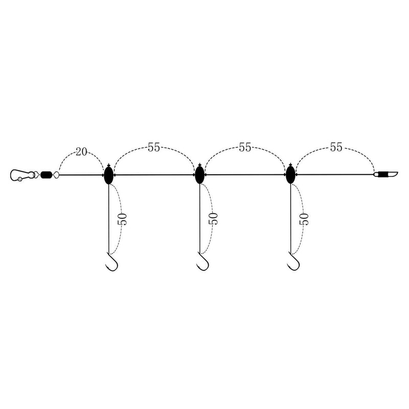 Montagem Yuki Bajo Linea Boat 2 — diagrama estrutura: madre 0.33mm, 3 estralhos 50cm espaçados 55cm