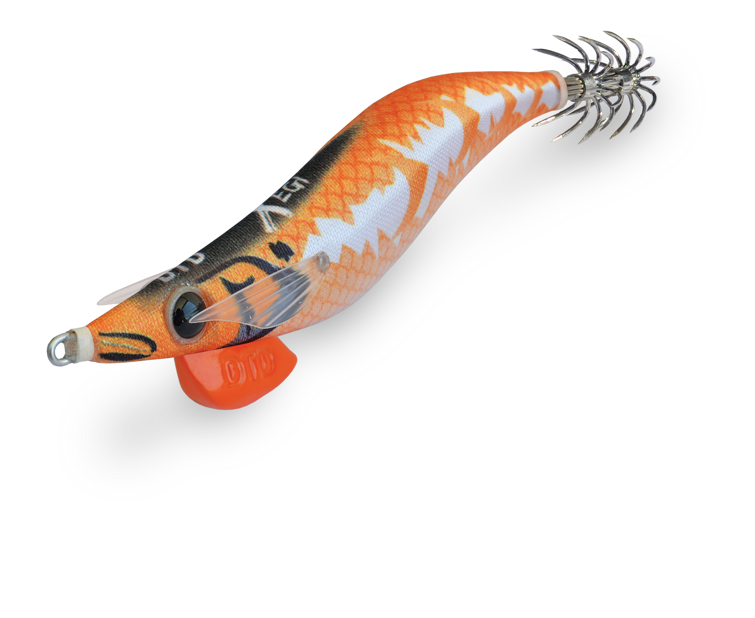 Isca egi DTD X EGI 3.0 cor Orange laranja padrão lateral branco UV reativo barbatanas silicone