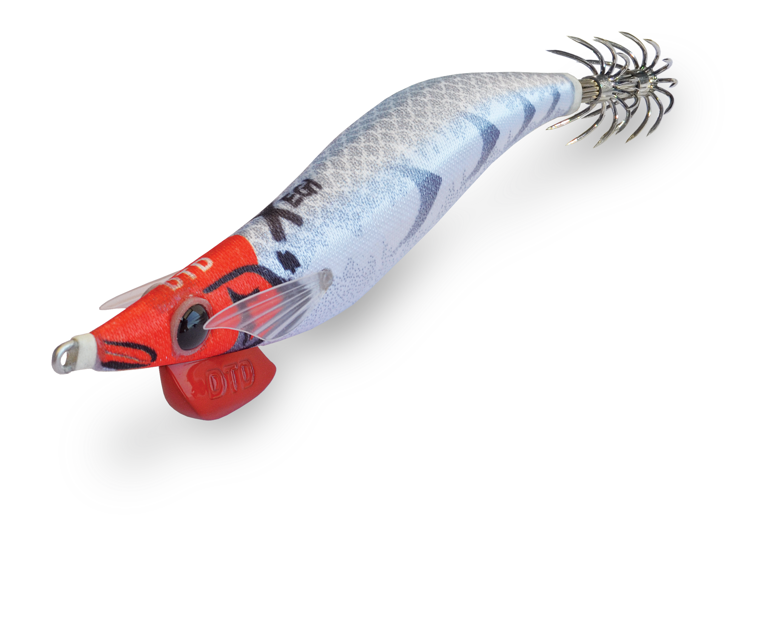 Isca egi DTD X EGI 3.0 cor Red Head cabeça vermelha padrão lateral branco UV reativo barbatanas silicone