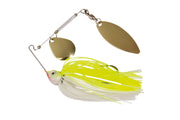 Hart SB Duster Spinnerbait - vista alternativa cor amarelo-lima com palhetas douradas Colorado + Willow e saia silicone amarelo-lima